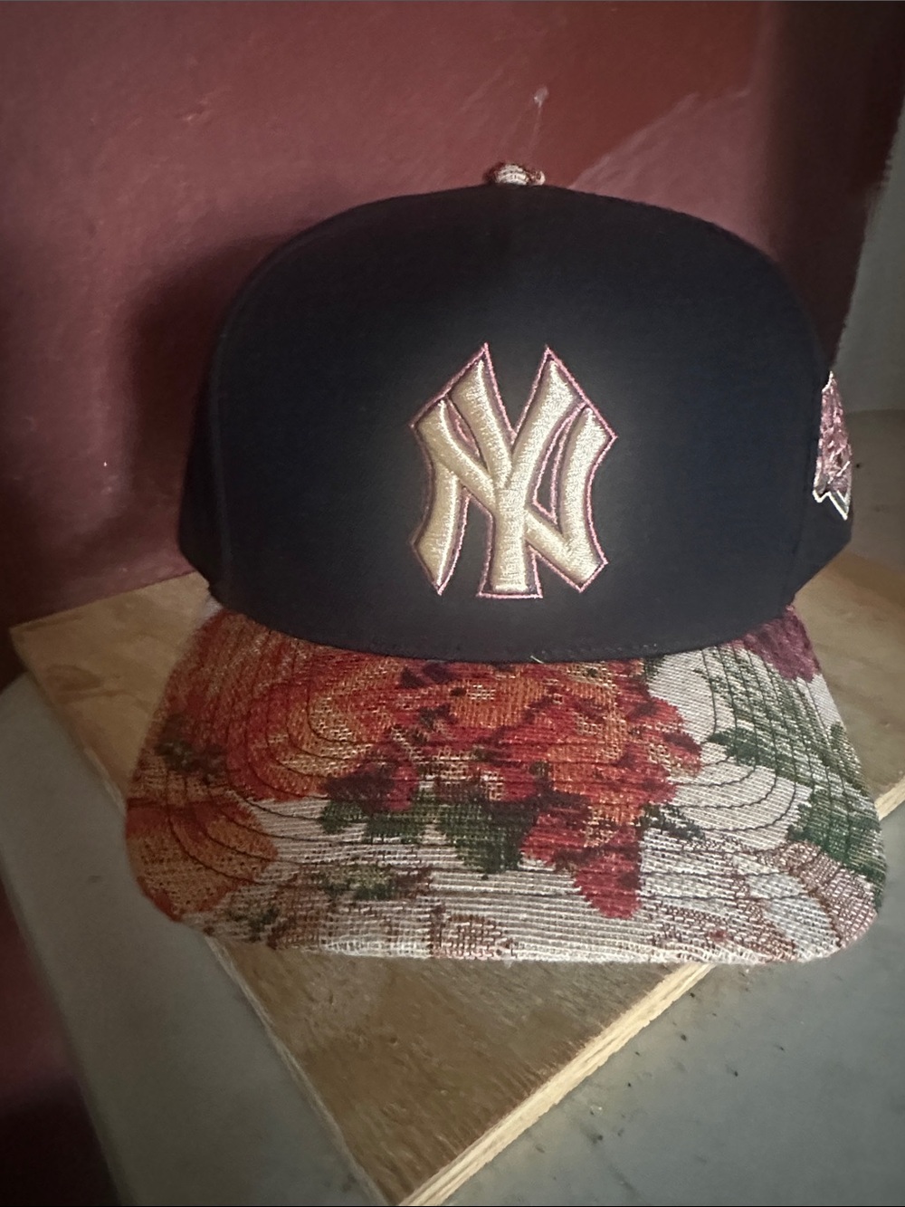 Rare New York Yankees black snapback hat floral Fabric World Series NY baseball